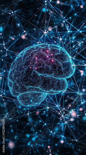 The Mind's Network: Intricate digital depiction of a brain, interwoven with a complex web of neural connections and glowing nodes, symbolizing the power of thought and intellect.