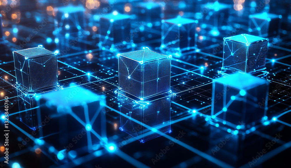 Obraz premium Abstract network of glowing cubes. Possible use Technology background