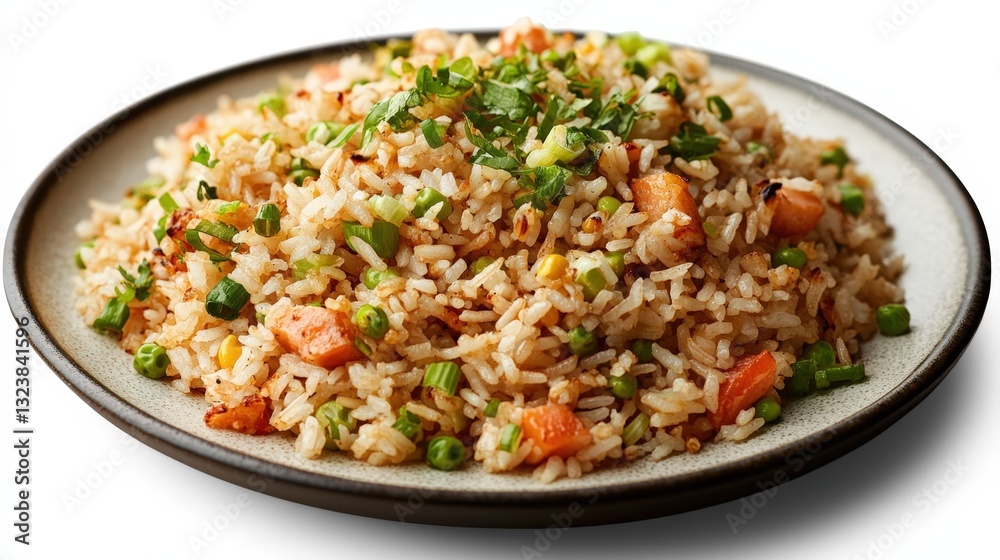 a plate of delicious fried rice with vegetables and herbs, appetizing a plate of delicious fried rice with vegetables and herbs, appetizing