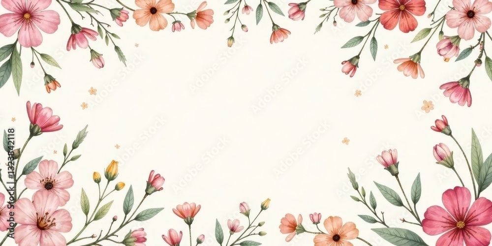 Fototapeta premium Floral Framework Delicate Pink and Peach Blossoms Encircling a Blank Space Ideal for Text or Design Elements