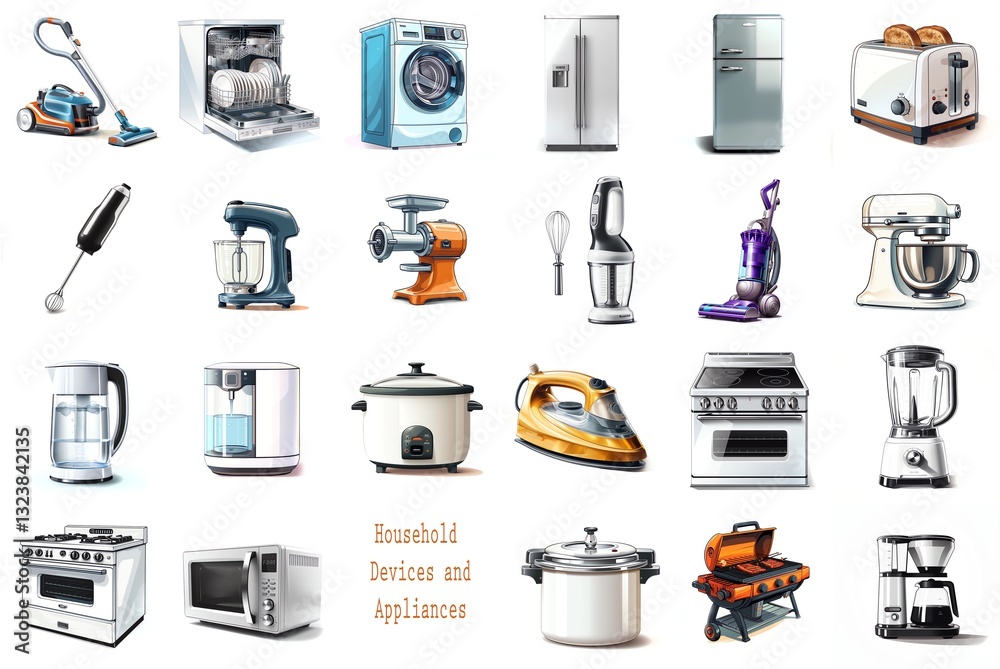 Household devices and Appliances set, cliparts