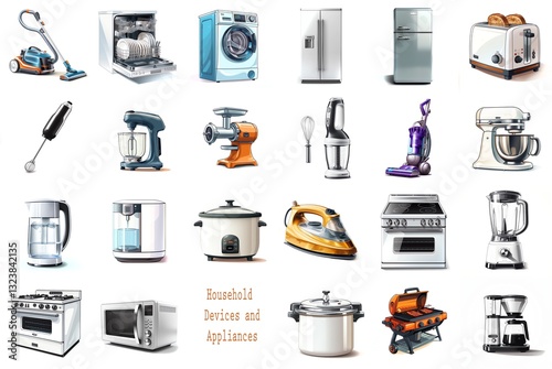 Obraz na płótnie Household devices and Appliances set, cliparts w salonie