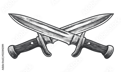 Crossed swords icon set in linear style - vector.