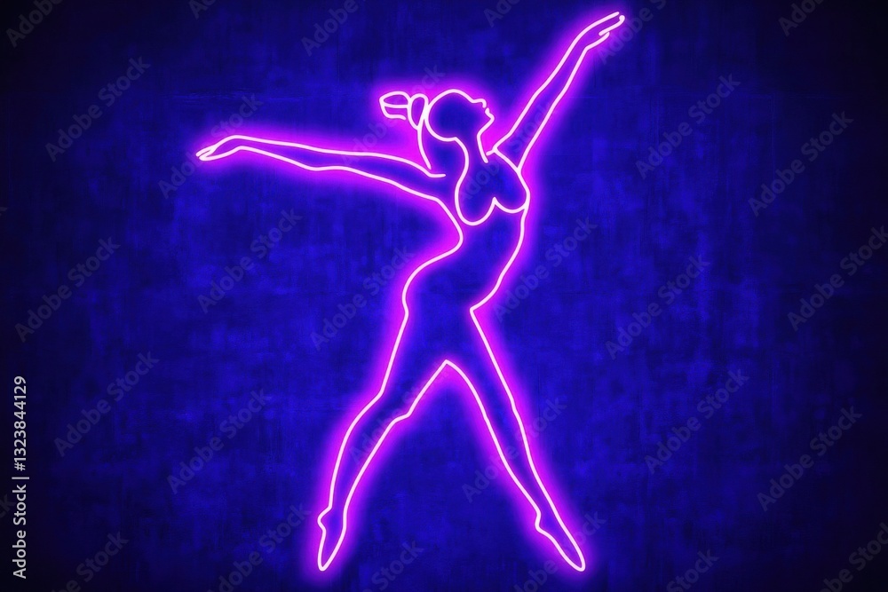 Fototapeta premium Elegant Neon Silhouette of a Dancer in a Blue and Pink Glow