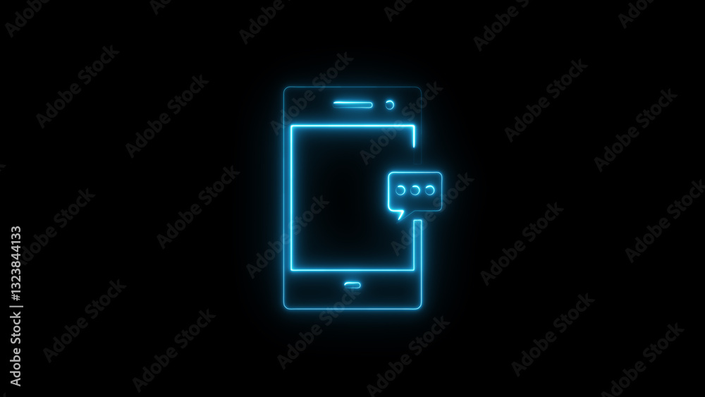 Mobile pop up chat conversation, speech bubble neon line isolated on Black Background Mobile pop up chat conversation, speech bubble neon line isolated on Black Background