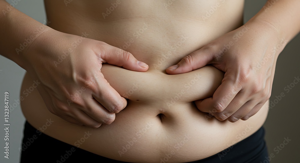 Pinching Belly Fat for Weight Loss or Body Image Concept Pinching Belly Fat for Weight Loss or Body Image Concept