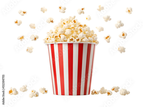 Popcorn in a striped bucket, movie night snack