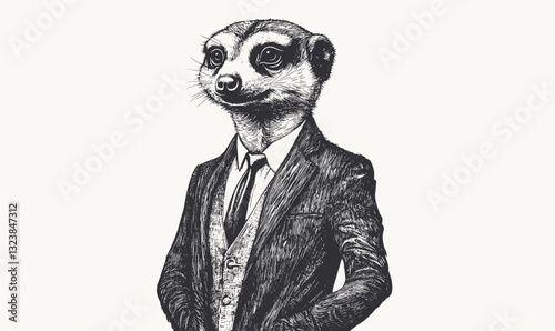 Meerkat in suit: formal animal character in linear style icons set vector.