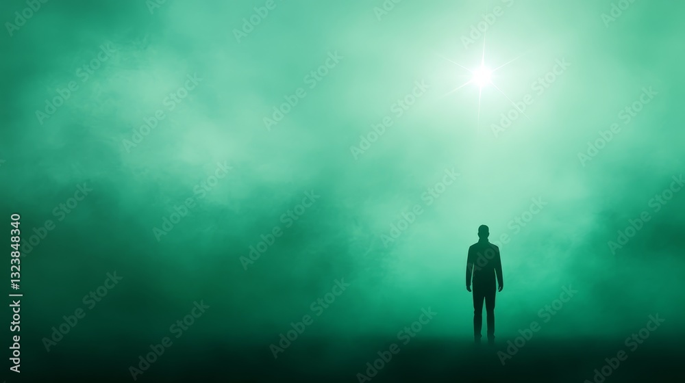 Mysterious figure in foggy field serene and atmospheric landscape solitary Mysterious figure in foggy field serene and atmospheric landscape solitary