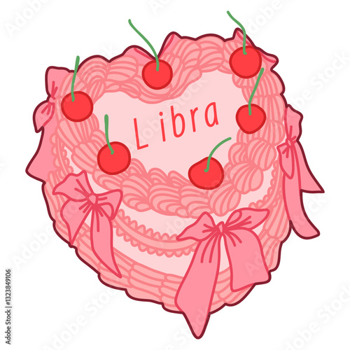Heart-Shaped Libra-Themed Cake Decorated with Roses and Cherries