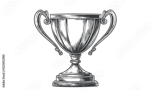 Classic trophy design with ornate handles in linear style - icons set, vector.