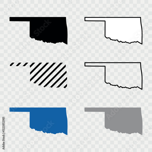 Oklahoma Map Black, State Border, United States, US America, Transparent Isolated, Variations. High detailed vector map - Oklahoma. Vector icon