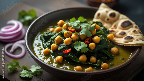 A steaming hot thali dish filled with lentil soup, saag paneer, and basmati rice, meal, saag, hot indian food photo
