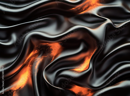Obraz na płótnie A dramatic close-up of black fabric, with orange highlights that create a sense of depth and movement. w salonie