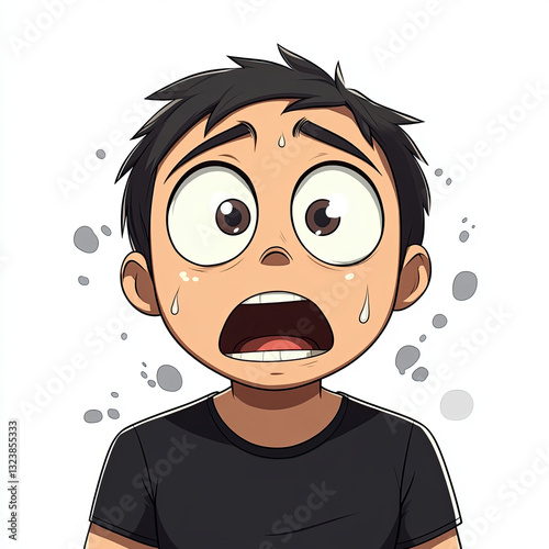Cartoon character with wide eyes and sweat, expressing nervousness and surprise