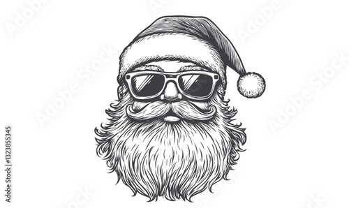 Cool santa claus with sunglasses and hat, beard illustration icons set, flat vector.