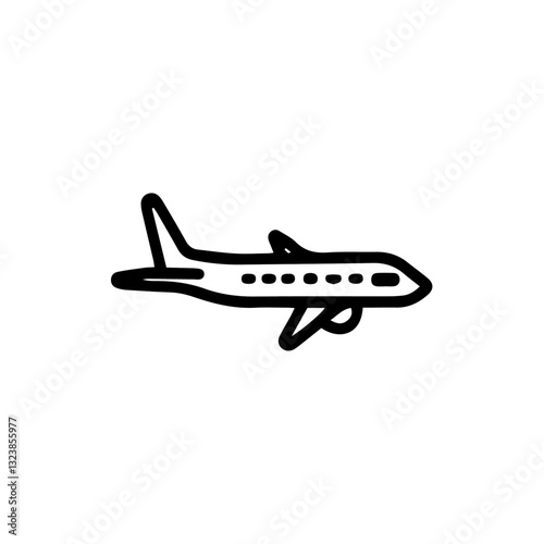 Airplane icon for travel and aviation, black and white vector illustration
