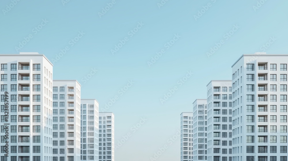 Modern white apartment buildings against a clear blue sky. Architecture and urban development concept. Modern white apartment buildings against a clear blue sky. Architecture and urban development concept.