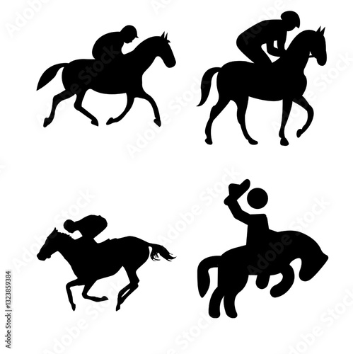 Black And White Horseback Riding Icon Vector EPS 4 Set