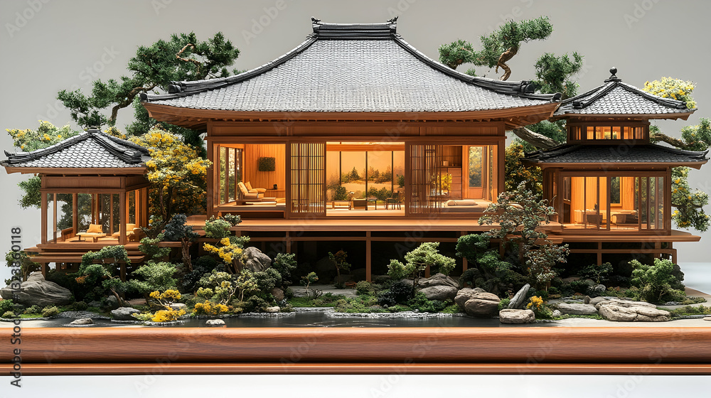 Fototapeta premium Detailed Wooden Japanese House Miniature
