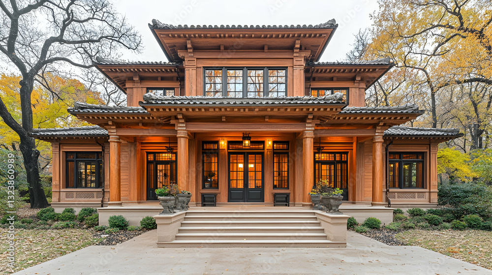 Elegant Asian-style home in autumn Elegant Asian-style home in autumn