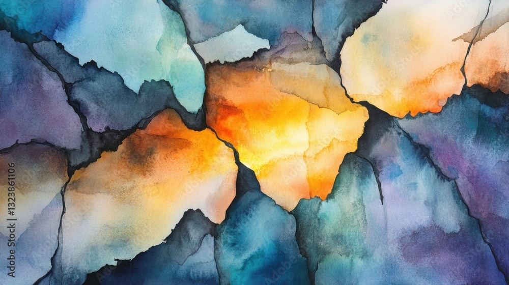 Obraz premium Abstract Watercolor Rocks: A vibrant watercolor painting showcasing an abstract composition of colorful rock formations, evoking a sense of artistry and natural beauty.