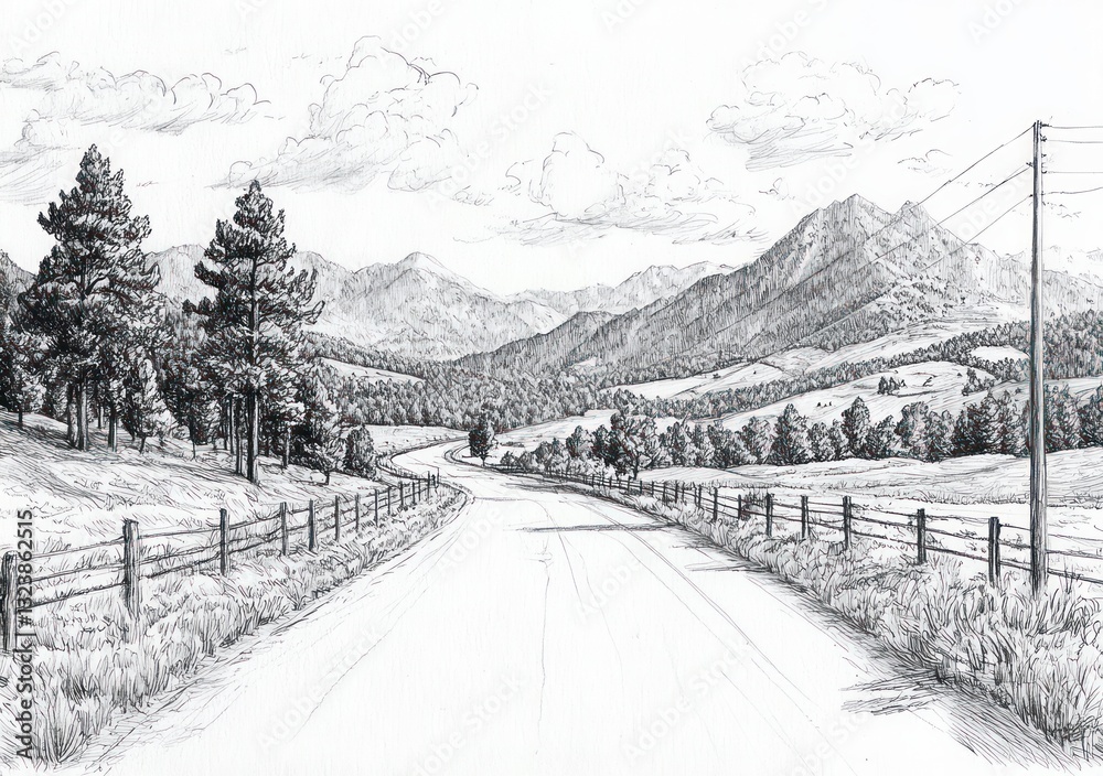 Fototapeta premium Serene Rural Countryside Landscape with Mountains and Forests