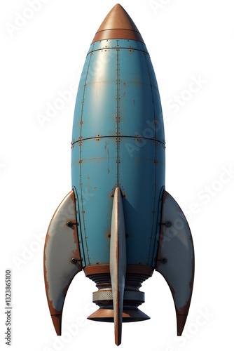retro-futuristic clipart illustration of a teal rocket