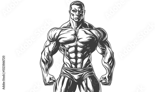 Bodybuilder poses icon set in linear style - muscular male figure vector.