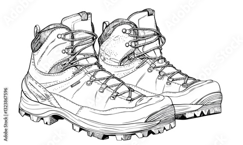 Hiking boots linear icons set, detailed footwear design, outdoor gear illustration, vector.