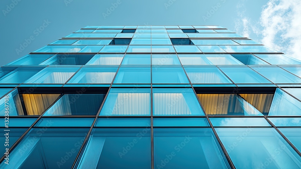 Modern Glass Skyscraper Exterior - Blue Facade and Clear Sky Modern Glass Skyscraper Exterior - Blue Facade and Clear Sky