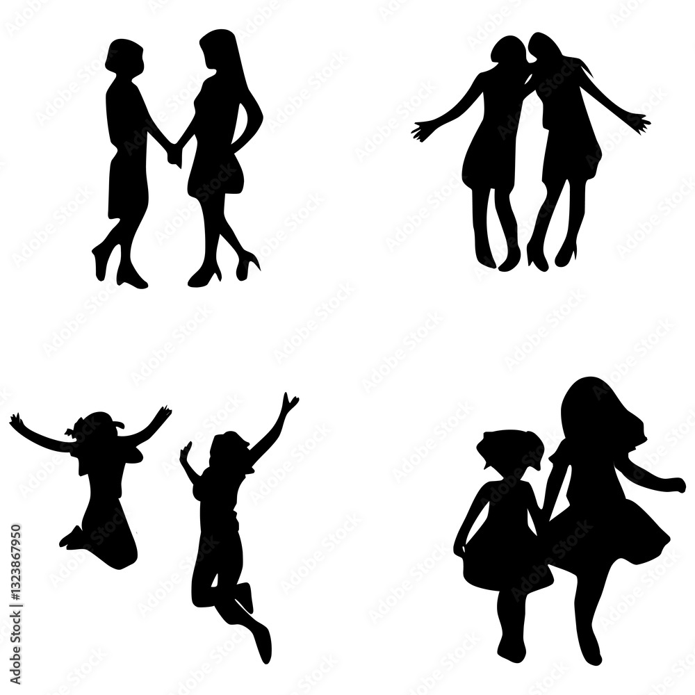 Obraz premium dynamic friendship silhouette celebrates fun, laughter, and friendship in a minimalist black design