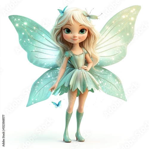 Cute fairy with teal wings and dress.