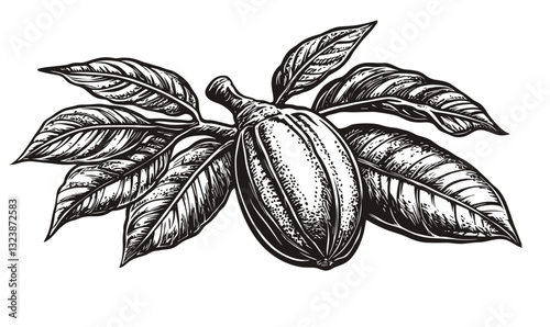 Cocoa bean with leaves detailed linear icons set, vector.