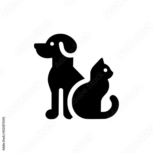 Silhouette icon of a dog and cat together representing companionship and pet care