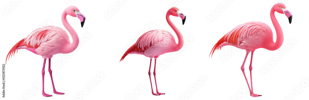 Fototapeta premium Flamingos standing in row, showcasing their vibrant pink feathers and long legs