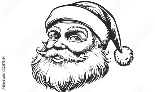 Santa claus head with hat and beard perfect for holiday designs, linear icons set, vector.
