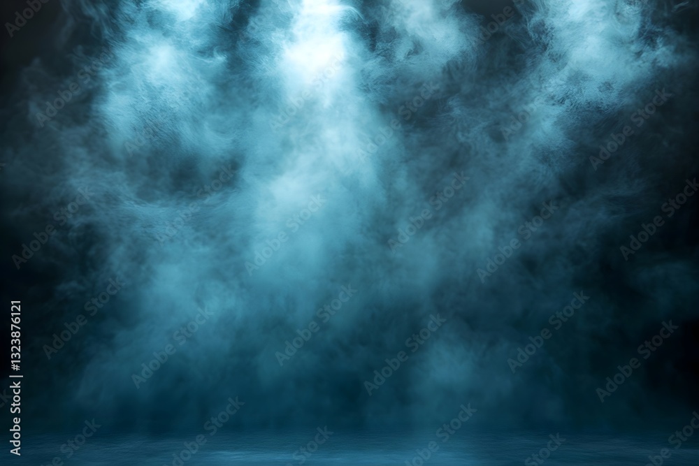 Fototapeta premium Black background with a glowing beam of light breaking through fog, mystical and atmospheric.