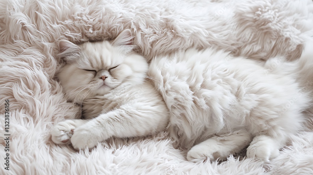 A cat lying on a fluffy bed, looking content and calm A cat lying on a fluffy bed, looking content and calm