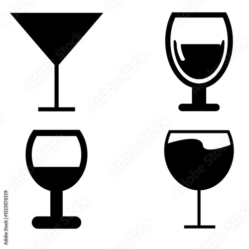 Black And White Drinking Glasses Icon Vector EPS 4 Set