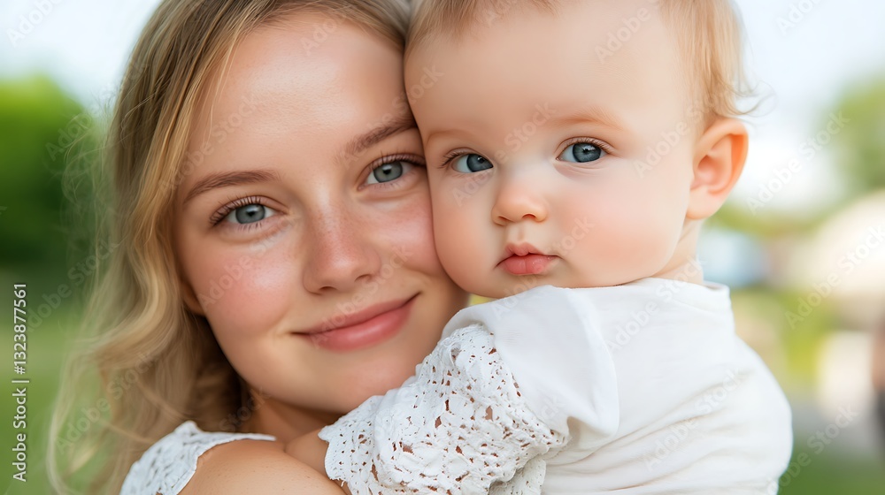 Loving parent holding a child in a natural outdoor setting enjoying a beautiful day Loving parent holding a child in a natural outdoor setting enjoying a beautiful day