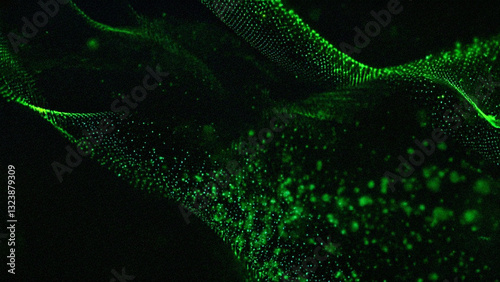 Wallpaper Mural Abstract digital artwork glowing green waves made of tiny dots, floating in a black background. Torontodigital.ca