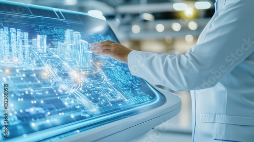 Doctor Examining Holographic Medical Data On Screen