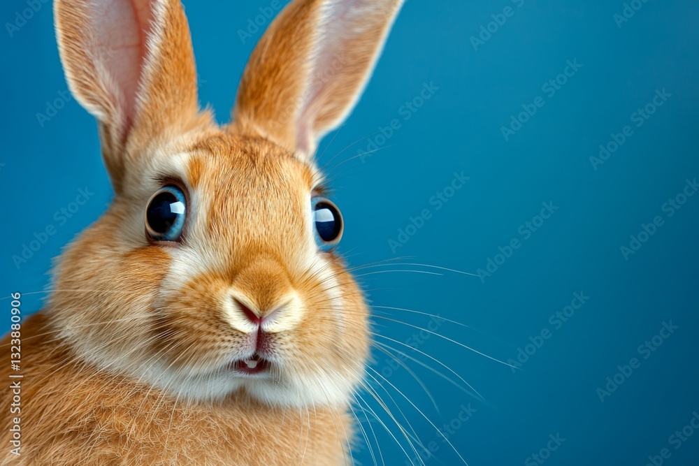 Fototapeta premium A close-up of a cute rabbit with expressive eyes against a blue background