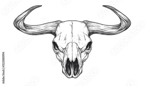 Bull skull icon set - horned animal head - vector line art, linear style.
