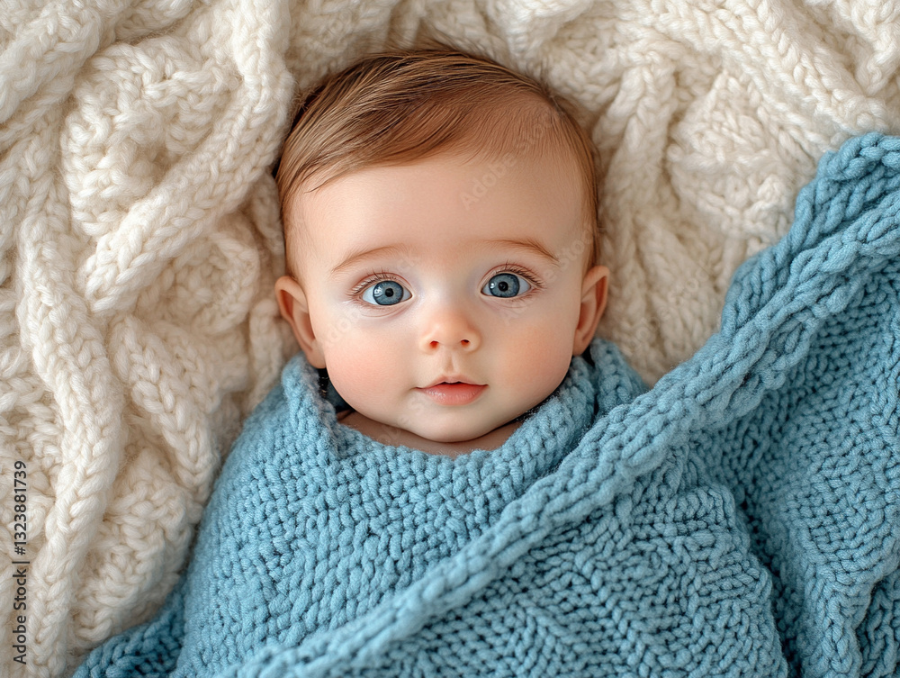 Captivating baby nestled in cozy blanket indoors Captivating baby nestled in cozy blanket indoors