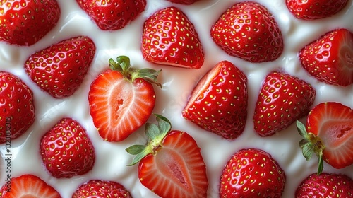Fresh Strawberries with Natural Yogurt Served on a Clean White Background for a Simple, Healthy Presentation. photo