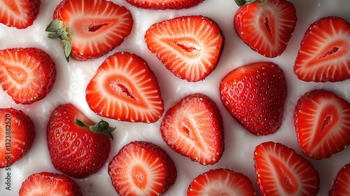 Fresh Strawberries with Natural Yogurt Served on a Clean White Background for a Simple, Healthy Presentation. photo