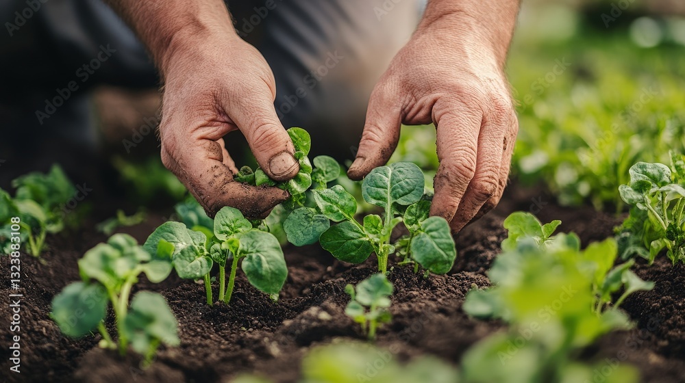 A close-up of hands nurturing young plants in rich soil, showcasing the connection between humans and nature in gardening. A close-up of hands nurturing young plants in rich soil, showcasing the connection between humans and nature in gardening.