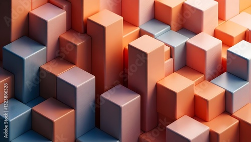 Vibrant 3D Cubes with Peach and Orange Hues. Abstract Pastel Blocks in a Modern Geometric Layout.